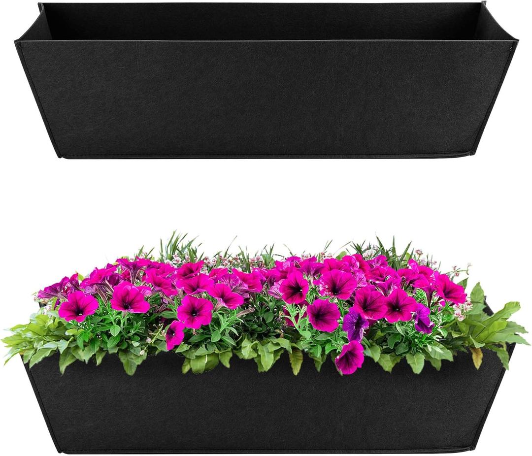 Adnee 2 Pcs 24 Inch Fabric Plant Window Box Liners-Rectangular Non-Woven Planter Basket Liner-Black Felt Flower Hanging Basket for Outdoor Garden Wall Hanging Planter Flower Vegetables