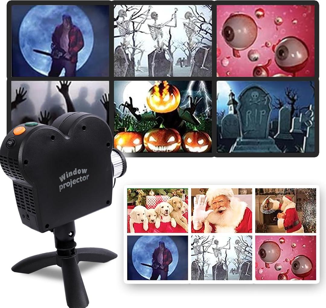 Halloween Window Projector, Outdoor Christmas Projector, Halloween Led Holographic Projection Lamp, 6 Halloween Movies, 6 Christmas Movies, for Window Garden Halloween Christmas Decor