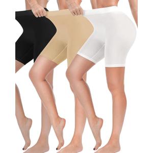 Reamphy 3 Pack Slip Shorts for Women Under Dress,Comfortable Smooth Yoga Shorts,Workout Biker Shorts (Large, Black+white+nude)