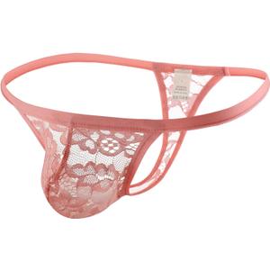 eywlwaar Mens G-String Thongs Underwear Sexy Low Rise Lace Panties (Medium, Pink)