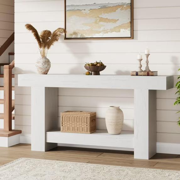 47.24 Inches Console Table,Narrow Entryway Table,Thin Sofa Table,Behind Couch Table,2-Tier Large Sofa Table with Storage,Wood Farmhouse Console Table for Living Room,Entryway,Hallway