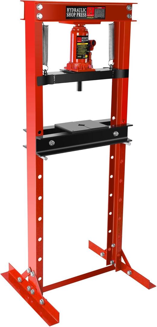 Hydraulic Shop Press,12 Ton H-Frame Garage Floor Adjustable Shop Bearing Press with Stamping Plates to Bend, Straighten, Or Press Parts, Install Bearings & U-Joints