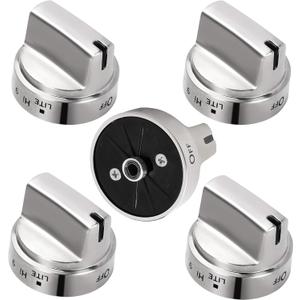 WB03X24818 Gas Stove Knob Replacement for GE, 5 Pack Stainless Steel Replacement Stove Knobs to Replace 4363588, AP5989029, PS11729081, EAP11729081, Range Knobs Compatible with ge 