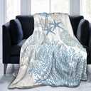Nautical Coastal Blanket Starfish Seashell Coral Beach Themed Throw Blankets Gifts for Adults Sea Ocean Theme Lightweight Soft Fleece Cozy for Sofa Couch Bed Room Birthday Decor 40x50in
