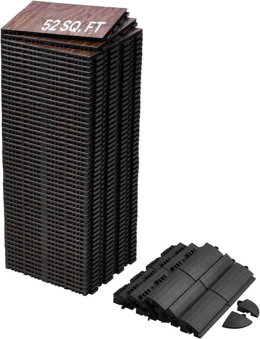 VEVOR Dance Floor Tiles, 12.4 x 12.4 in Interlocking Dance Flooring Portable Dance Practice Floor with Cushioned Base (52 PCS, Oak Wood Grain)