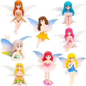 ONEST 8 Pieces Miniature Fairy Garden Accessories Small Fairy Figurines Hand Painted Fairies Figures Girl Fly Wing Figurines for Car Decor Fairies Garden Flower Pot Birthday Cake Topper