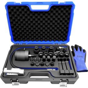 31Pcs Pneumatic Injector Puller Set for Diesel Engines, Air Vibration Fuel Injector Removal Tool Kit with Extractor Hammer, Extension Hose, 23 Adapters and EU US JP Connectors
