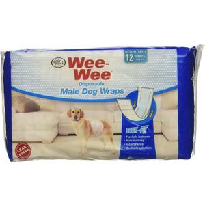 36 Pack of Wee-Wee Products Disposable Male Dog Wraps, Size Medium/Large (3 Packages with 12 Wraps Each)
