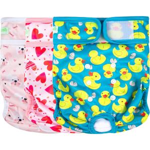 wegreeco Washable Female Dog Diapers Highly Absorbent Reusable Diapers for Dog in Heat Period, 3 Pack (Yellow Ducks, Large)