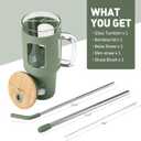 WINSA Glass Tumbler with Straw and Lid, 40 oz glass cup with handle, Glass Water Bottles with Time Marker, Silicone Protective Sleeve-Olive