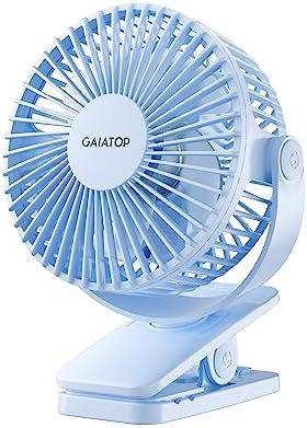 Gaiatop Portable Clip on Fan Battery Operated, Small Powerful 3 Speed Quiet 360° Rotate, USB Rechargeable Mini Personal Cooling Fan for Desk Table Home Office Stroller Camping Women Gifts Light Blue