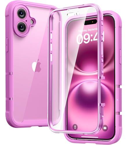 Diaclara Designed for iPhone 16 Case, Full Body Rugged Case with Built-in Touch Sensitive Anti-Scratch Screen Protector, Upgraded [Full Camera Protection] for iPhone 16 6.1" (Pink)