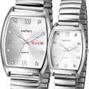 Avaner Elastic Strap Wrist Watches: Stretch Band Gold Silver Easy Reader Bracelet His and Her Bangle Wrist Watches for Men Women