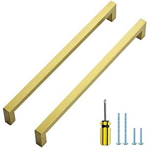 Ravinte Gold Cabinet Pulls Brushed Brass Kitchen Cabinet Handles Come with Screwdriver (10 in Hole Center, 2 Pack) Screwdriver Not Included