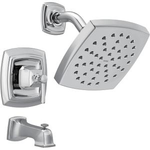 Moen Conway Chrome Posi-Temp Shower Trim Set Featuring Square Showerhead, Lever Handle, and Tub Spout, Valve Included, 82922