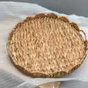 Extra Large Round Ottoman Table Tray 19.7" with Handles - Handmade Wicker Serving Hand Woven Tray for Farmhouse Decorative Oversized Coffee Table Trays Living Room Kitchen Counter Breakfast Scalloped