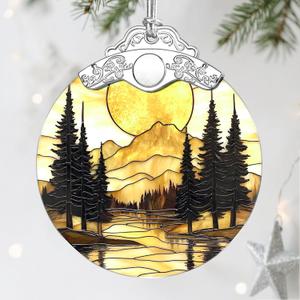 Stained Glass Ornament, Christmas Ornaments, Christmas Decorations for Tree, Holiday Ornament, Gifts for Nature Lovers, Holiday Party Gifts, Gift Ideas & Xmas Gift - Mountain Sunset, 3 Pa