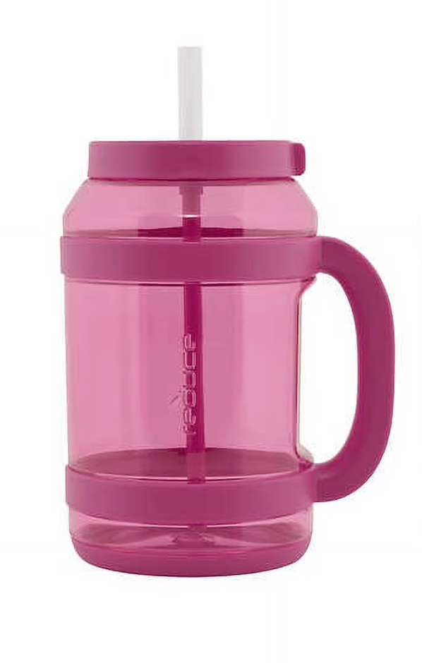 REDUCE WaterDay 80 oz Water Jug with Time/Ounce Markings - Spill-Proof Straw, Durable Tritan - Big Water Bottle for Daily Hydration - Dishwasher Safe, Clear & Easy to Clean, Pink