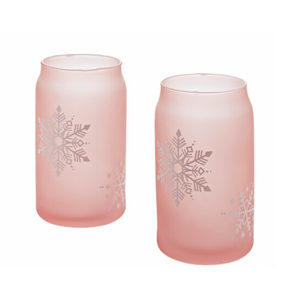 Tabletops Gallery 2 Piece Snowflake Soda Can Glass Set - Pink