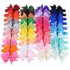 jollybows 40pcs Baby Girls Hair Bows Headbands Grosgrain Ribbon Hair Band Accessories for Infants Newborn Toddler (4In) (1-Multi-colored)