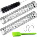 2pcs Smoker Tube 12in Pellet Smoker Tube Stainless Steel Smoke Tube for Hot or Cold Smoking 5 Hours of Billowing smoke Portable BBQ Smoking tube Generator Electric Charcoal Gas Grill Smoker