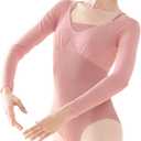 Daydance Women Leotards Long/Short Sleeve Ballet Dance Wear Faux 2 Pieces (Large)