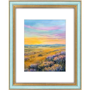 Space Art Deco,11x14 Picture Frame for 8x10 Photo with Mat or 11x14 Artwork Without Mat, Real Glass & Wall Mounting (Blue Gold)