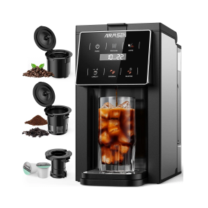 AIRMSEN 3 in 1 Single Serve Coffee Maker with Grinder, K Cup Coffee Machine Compatible with Grounds and Beans, Instant Coffee Pot with 5 Grind Levels & 6-14oz Cup Sizes, BPA-Free