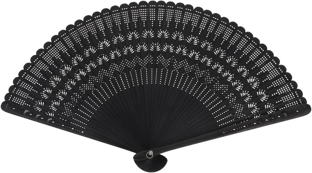 SEWACC Silk Folding Fan Hand Held Wood Hand Fan Chinese Japanese Vintage with Tassels for Women Ladies Home Decoration Black