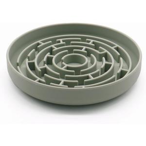 Slow Feeder Dog Bowl, 7.8 x 7.8 inches, Silicone Pet Puzzle Bowl with Suction Base, Foldable (Light Green)