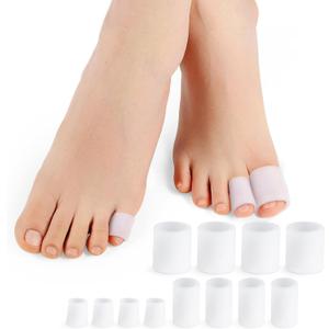 Povihome Toe Sleeves, Toe Protectors, 12 Pack Toe Tube Pads for Hammer Toe, Stubbed Toe, Corns, Calluses Protect (3 Different Sizes, White)