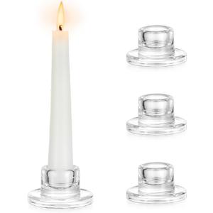 Hewory Glass Taper Candle Holders: 4 PCS Candlestick Holders Clear Short Tapered Candle Holder Set - Candle Stick Holder Decor for Table Centerpiece Wedding Party Advent Christmas Home Decorations