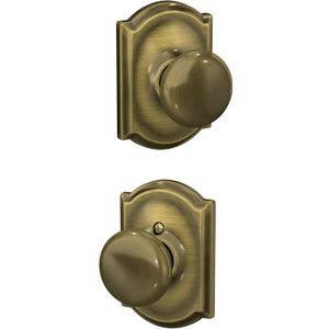 SCHLAGE F10 PLY 609 CAM Camelot Collection Plymouth Passage Knob, Antique Brass