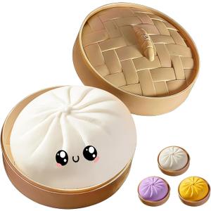 Giant Glitter Dumpling,Giant Dumpling Squish-y,Cute Anxiety Relief Fidget Toy,Jumbo Squishy Toy with Steamer Box,Soft Squeeze Decompression Dough for Adults& Kids (White)