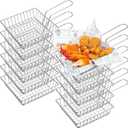 12 Pack Mini French Fry Holders Bulk, 5.9 x 5.9 Inch French Fries Baskets with Handle, Mini Fry Serving Wire Baskets for Kitchen Restaurant and Party Table Use