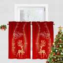 YOSTEV Christmas Kitchen Curtain, Red Xmas Sparkle Reindeer Velvet Curtain for Kitchen Window, Winter Window Treatment Rod Pocket Thermal Insulated Room Darkening Curtains, 26x30 Inch 2 Panels