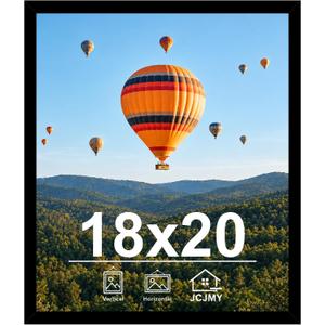 JCJMY 18x20 Picture Frame Black for Poster Photo Picture, Horizontal and Vertical Formats for Wall Hanging, 18 x 20 Wall Gallery Poster Photo Frame for 18 by 20 Photos Posters, Black