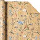 WRAPAHOLIC 30 Inch Kraft Floral Wrapping Paper Roll - 30 Inch x 33 Feet - Wildflower Wrapping Paper Perfect for Girls Women Birthday, Wedding, Bridal Shower
