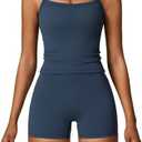 QBGJTD Two Piece Workout Sets For Women Tank Top Matching High Waist Booty Lifting Shorts Gym Yoga Active Wear Outfits, Size Large