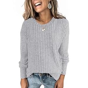 ANRABESS Long Sleeve Shirts for Women Business Casual Crewneck Tunic Tops Lightweight Fall Fashion Sweaters Clothes 2024 Grey Medium