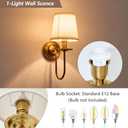 Gold Vintage Mid-Century Hardwired Wall Sconces, Set of 2 | Farmhouse Modern Vanity Light White Fabric Shade Wall Mount Lighting Fixture for Bedside, Bedroom, Living Room