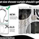 Mid Century Modern Black and White Shower Curtain Cool Charcoal Grey Silver Shower Curtains for Mens Bathroom Decor Sets, Abstract Boho Pattern, Waterproof Cloth Fabric with Hooks 70x72 in
