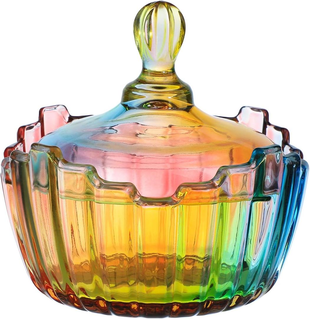 SOCOSY Royal Rainbow Candy Shape Clear Glass Apothecary Jar with Lid (10oz/27oz) - Wedding Candy Buffet Jars
