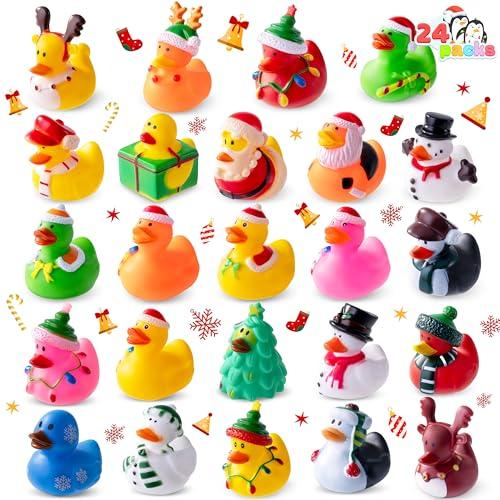 18 Christmas Ducks Bath Toys, Assorted Cute Rubber Duckies Bulk for Christmas Party Favors, Mini Ducky Baby Bathtub Shower Pool Toys for Kids, Xmas Table Dcorations Stocking Stuffers Gifts