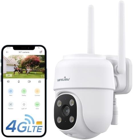 wansview 4G LTE Cellular Security Camera Outdoor - 360° PTZ No WiFi Security Camera, 2K Color Night Vision, 2-Way Audio, 24/7 SD Card Storage(SIM Card Included), Works with Alexa & Google Home, W7-4G