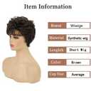 Short Curly Brown Pixie Wig Synthetic Layered Cosplay Hair Full Wigs for White Women, Dark Brown