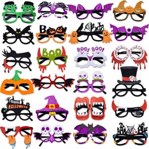 Garma 24 Pcs Kids Halloween Glasses - Plastic Party Glasses with Glitter, Pumpkin, Spider, Ghost Themed Eyewear