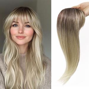 LOSMOEER Ombre Mix Blonde with Dark Root to Blonde Hair Toppers for Women, 360 3D Cover Clip in Bangs with Topper 18 Inch Hair Pieces for Women