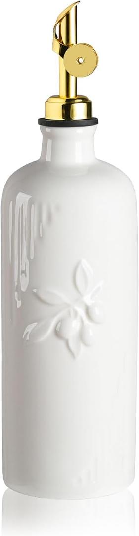 Sweejar Ceramic Olive Oil Dispenser Bottle for Kitchen Counter, 20 oz Oil Dispenser with Gold Spout, Avocado Oil Cruet for EVOO, Vinegar, Oil Container for Cooking, Pack of 1 (White)