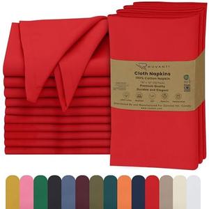 Cloth Napkins Set of 12, 18x18 Inches, 100% Cotton, Washable, Soft & Absorbent, Perfect for Wedding, Christmas, ‎Thanksgiving Dinners - Flame Scarlet